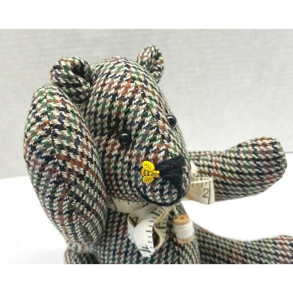 Vintage Houndstooth Sewing Teddy Bear Stuffed Animal with Honey Bee Nose Jointed - Picture 3 of 11